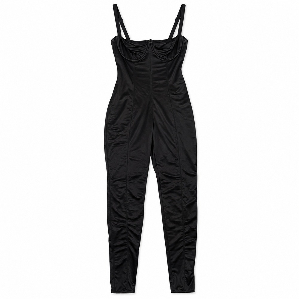 NWT SKIMS Underwire Catsuit Women Small Black Sleeveless Zip Front Bodysuit